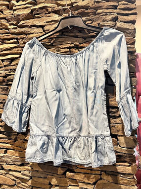 Soho Blue Peasant Blouse Size Small Like New